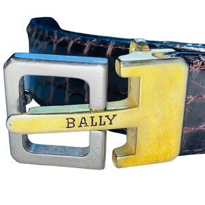 Bally Mens 38" Genuine Caiman Belt With Gold & Silver Buckle